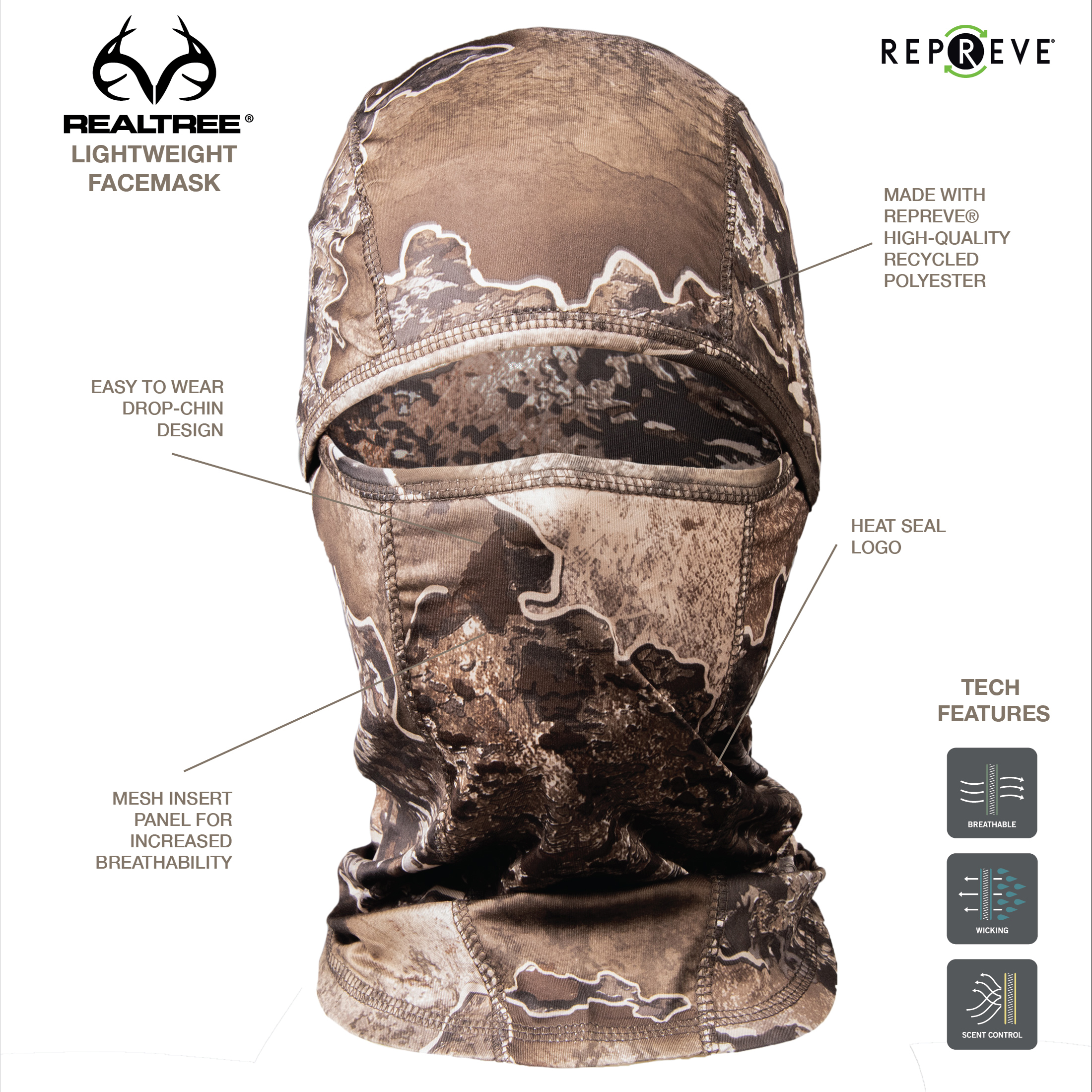 Realtree Excape Lightweight Hunting Facemask Balaclava, Adult