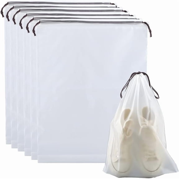 10Pcs 15.8 x 11.8 inch Clear Plastic Drawstring Bags Bulk Shoe Storage Pouch Portable Waterproof PE Frosted Travel Shoe Bag with Drawstring Rope Cosmetic Toiletry Organizers