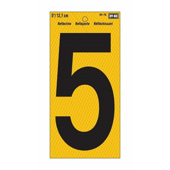 Hy-Ko RV-75 Highly Visible Reflective Weather Resistant Number Sign, 5 per 10 CD