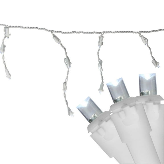 Set of 100 Pure White LED Wide Angle Icicle Christmas Lights - White Wire
