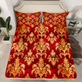 thumbnail image 2 of Feelyou Retro Damask Women Twin Sheet Sets, Red Gold Mandala Flower Bedding, 3 Pieces, 2 of 7