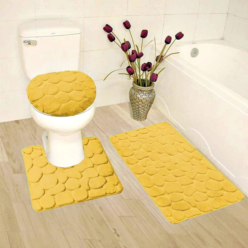 3-PC PRINTED BANDED BATHROOM BATH MAT SET ABSORBENT NON-SLIP RUBBER BACKING RUGS 