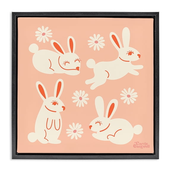 Stupell Industries Bohemian Minimal Rabbits Pattern Black Floating Frame Canvas Art, 18 x 18, by Carrie Cantwell