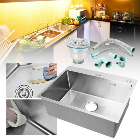 304 Stainless Steel Top - 304 Stainless Steel Handmade Top Mount Drop-in Single Bowl Basin Sink Kitchen Laundry Bathroom Home 23.62''