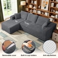 thumbnail image 6 of Pingliang Home 102" L-Shaped Sectional Sofa with Chaise and 2 Throw Pillows,Boneless Couch Comfy Corduroy Fluffy 3 Seater Couch with 2 Cup Holders for Living Room,Apartment,Office,No Assembly,Gray, 6 of 11