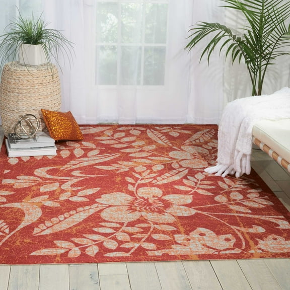 Nourison Coastal Indoor/Outdoor Transitional Botanical Red 7'9" x 10'10" Area Rug, (8' x 11')