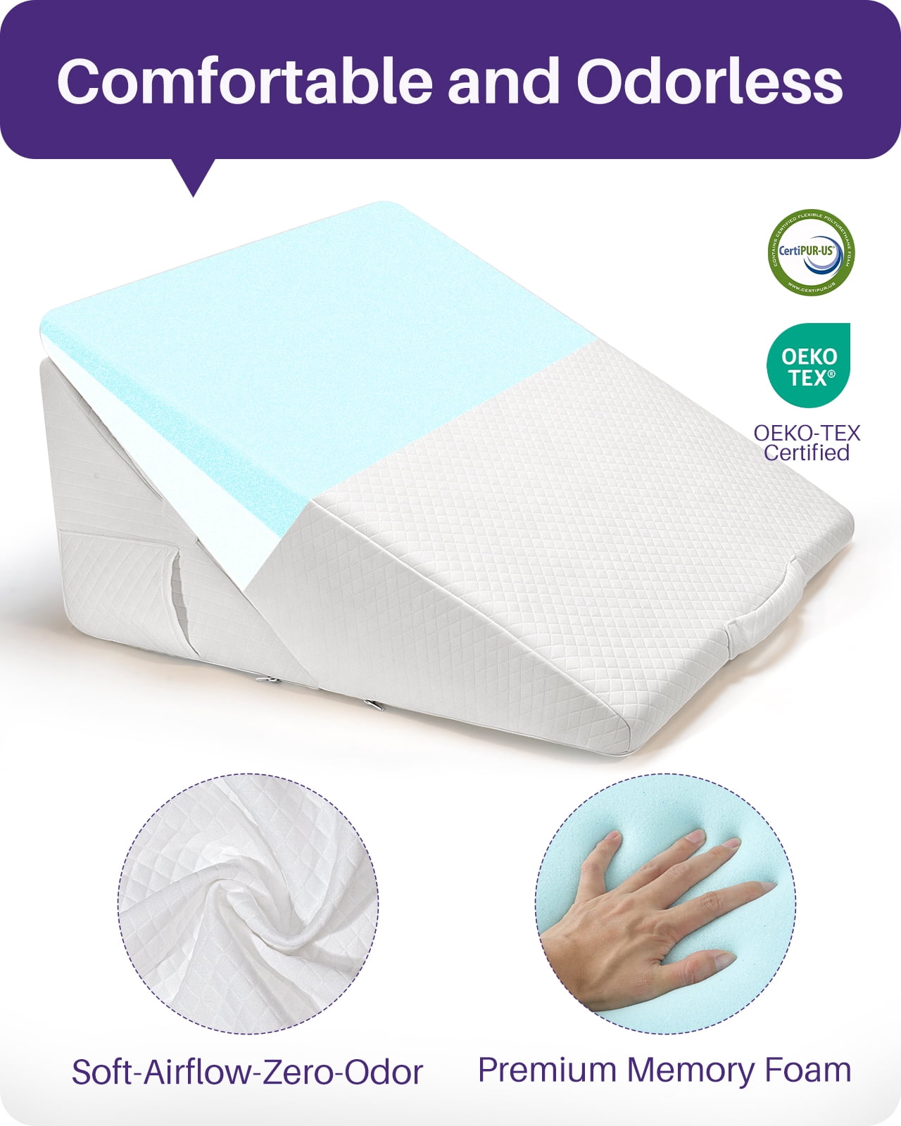 KEKOY Wedge Pillows for Bed Sleeping/ Sleep Apnea, Adjustable Height to 9-12 inches, Washable Cover, White
