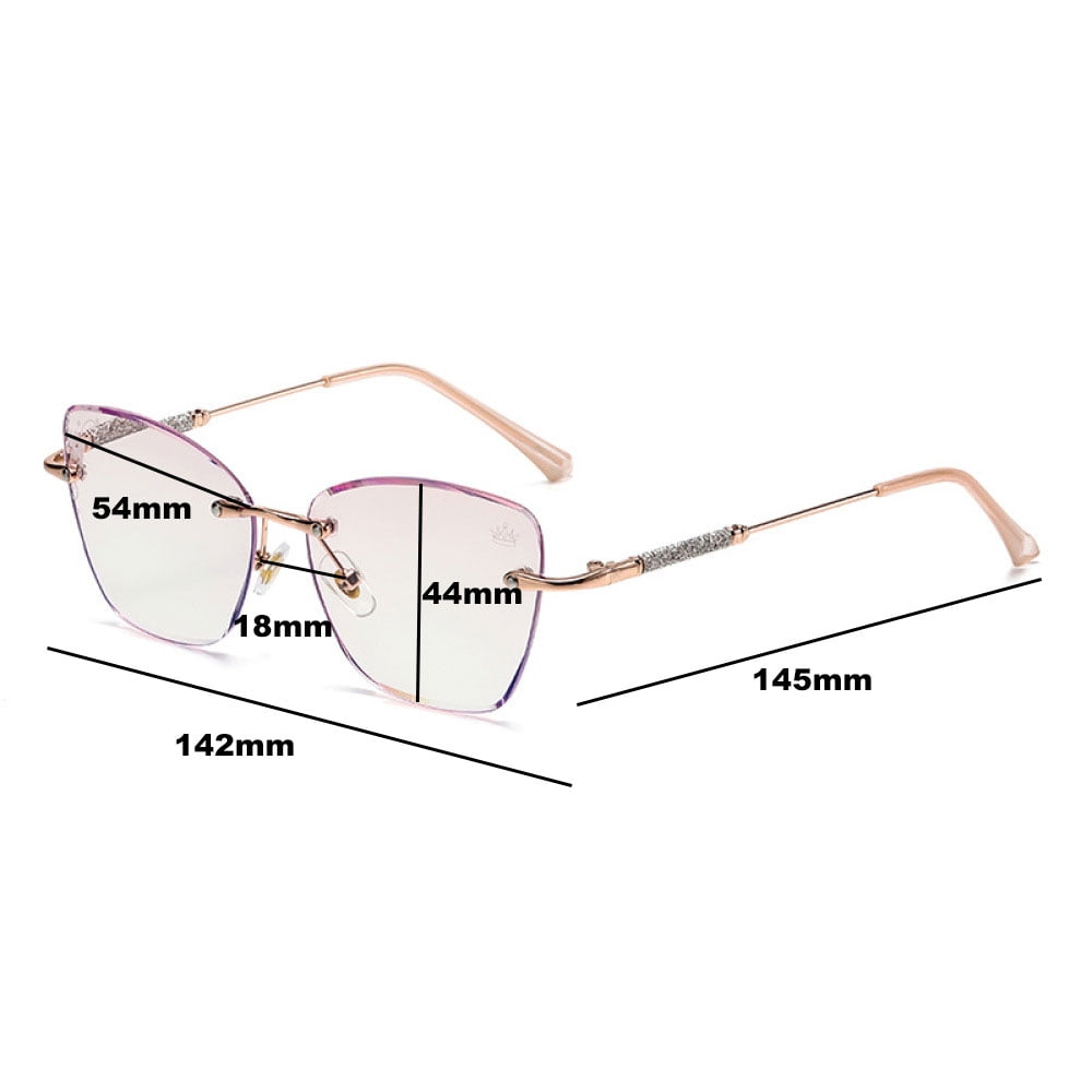 2 Pairs of Women Diamond Rimless Blue Light Blocking Reading Glasses 2.00 Gradient Pink Sunglasses Butterfly Gold Readers +2.00