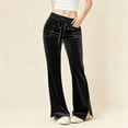 thumbnail image 6 of RYRJJ Flared Velvet Pants for Women High Waisted Wide Leg Stretch Lounge Trousers Dressy Casual Velour Bootcut Pants with Pockets(Black,3XL), 6 of 9