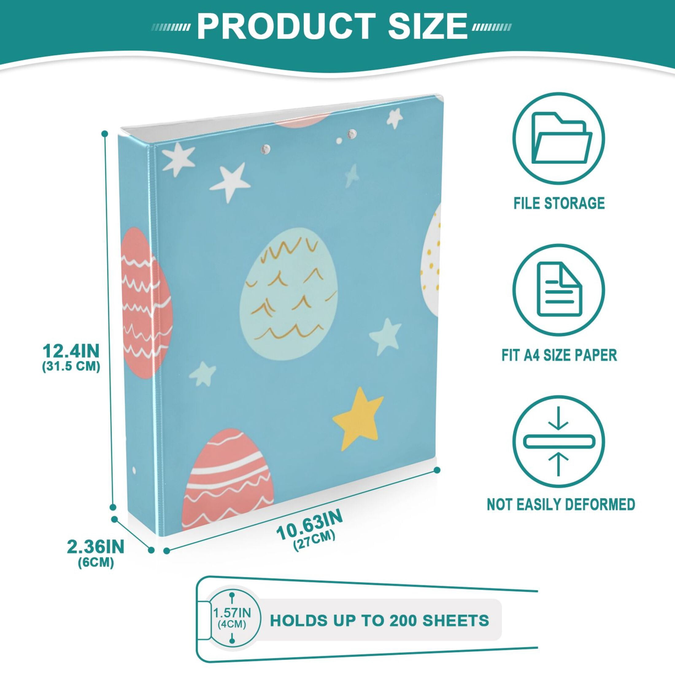 Easter Eggs 3 Ring Binders 1.5 inch Hardcover File Folders with Interior Pockets A4 Size Organizer for School Office Hospital