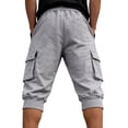 thumbnail image 6 of Mens Capri Pants Summer Casual Heavyweight Elastic Waist Relaxed Fit Cropped Cargo Pants with Pockets, 6 of 9