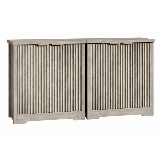 Modern Fluted Sideboard Buffet Cabinet – Adjustable Shelves, Metal Handles, Spacious Storage – Dining, Kitchen, Living Room, Entryway – Antique Light Color