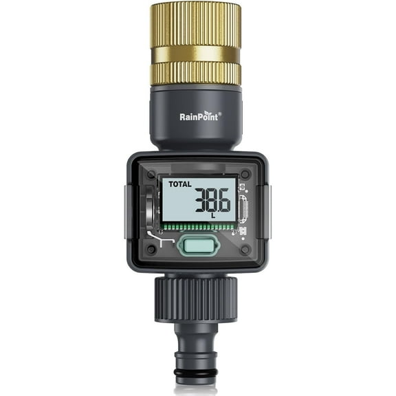 RainPoint Digital Hose Flow Meter, Brass Metal Thread, for Garden Watering, Lawn Sprinkler, RV, Swimming Pool, ICS006-B