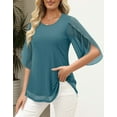 thumbnail image 4 of ONLYSHE Womens Crew Neck Flowy T Shirts Short Sleeve Pleated Ruffle Summer Tunic Tops Loose Fit Henley Blouse, 4 of 6