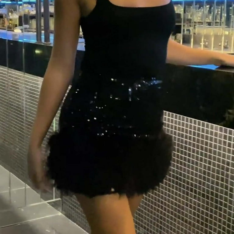 Black sequin mini skirt plus size top