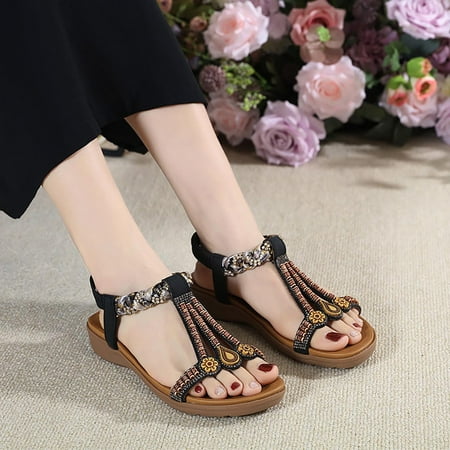 

Thong Toe Rhinestone Slippers Women s Round Head Outer Wear Solid Color Low-heeled Flip-flops
