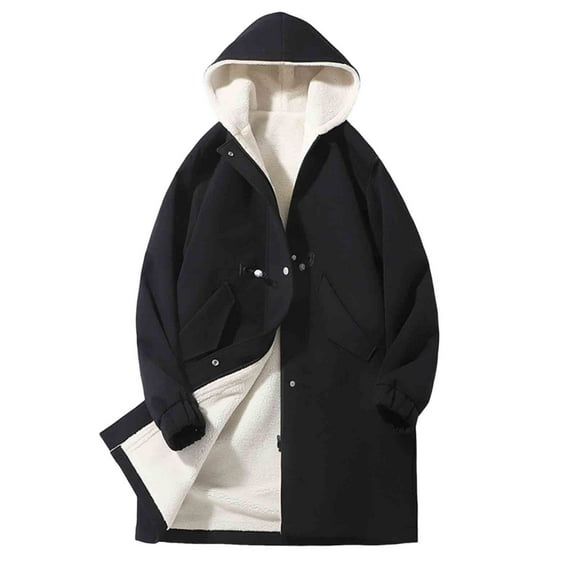 Xzbqbs Jackets for Men Zip Up Fleece Lined Thickened Trench Coat Casual Drawstring Waist Windbreaker Waterproof Long Hooded Overcoat
