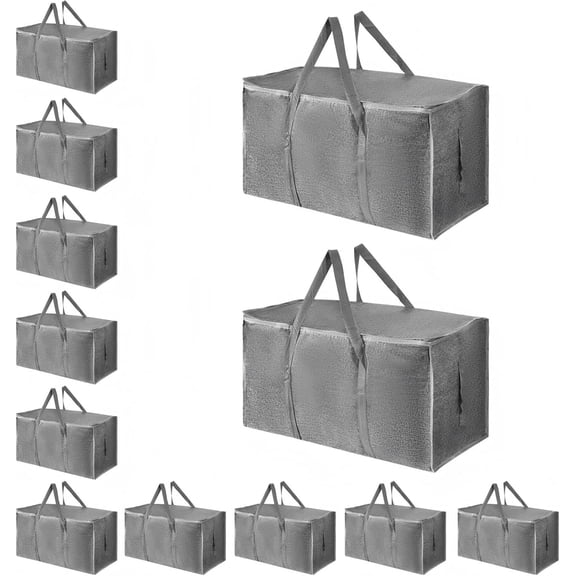 12 Pack-Extra Large Heavy Duty Moving Bags - Waterproof Storage Totes with Handles & Zippers, Foldable for College Dorm, Storage (Pink)