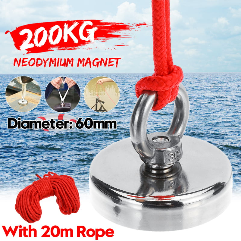 Double Sided Round 500/600kg Recovery Salvage+20M Rope Neodymium Magnet Fishing 