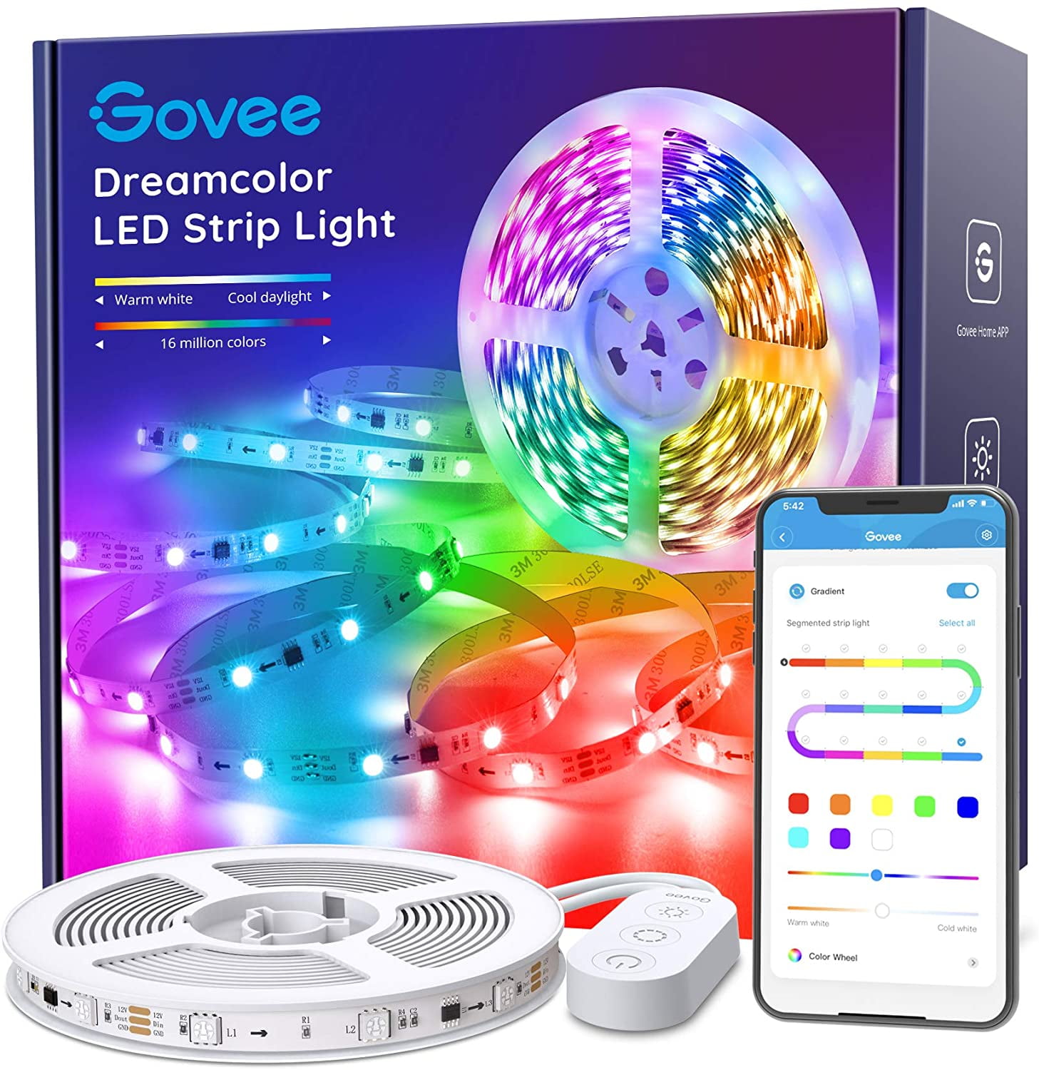 Govee APP Control Bluetooth 16.4ft LED Strip Lights RGBIC