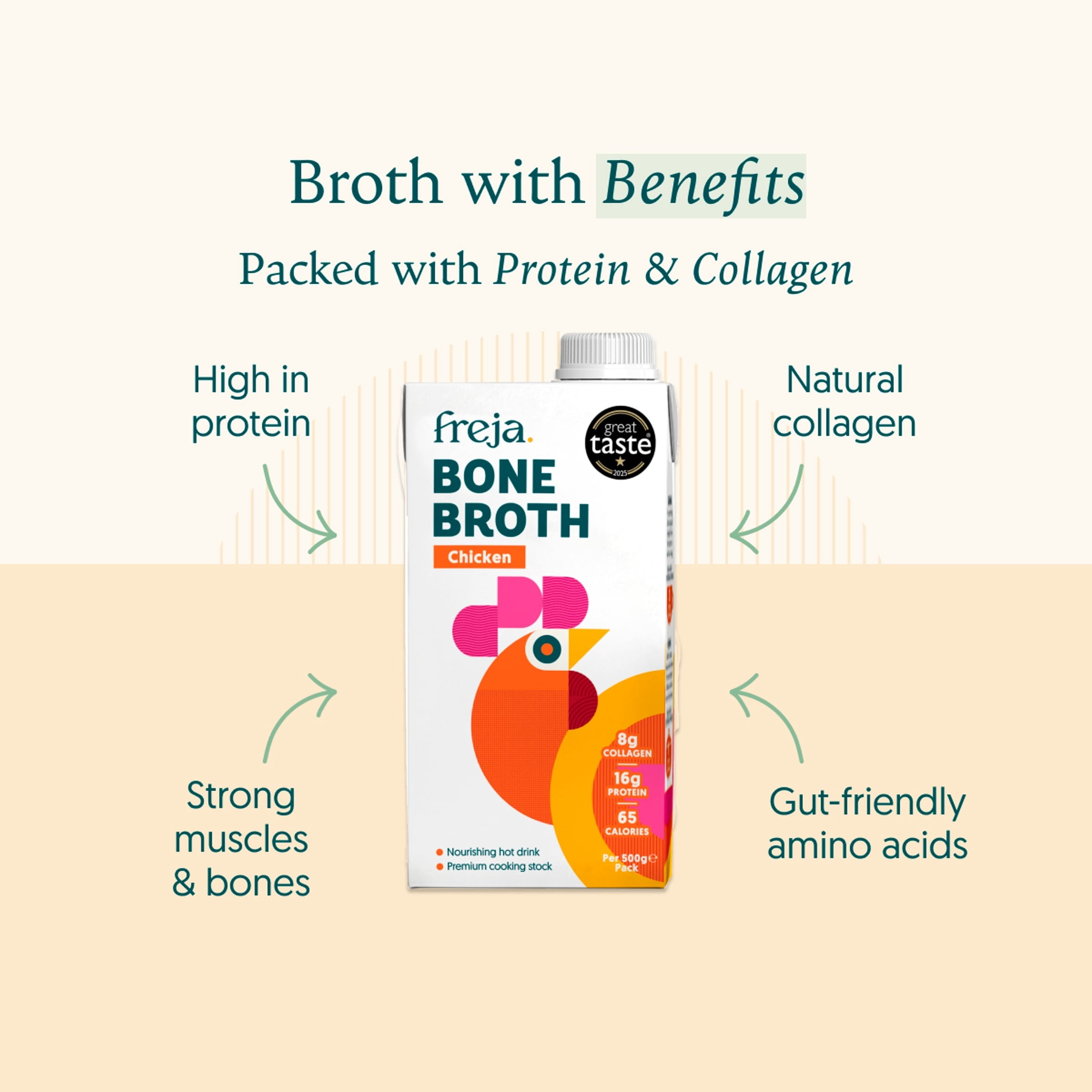 Freja Chicken Bone Broth 500ml, Imported from Britain