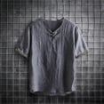thumbnail image 2 of FRSASU Men's Boho Cotton Linen Shirt Short Sleeve Loose Ethnic Style Tee Casual Summer Beach Lightweight Vintage V-Neck T-shirts Gray, 2 of 6