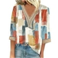 thumbnail image 2 of Xdegoge Liquidaciones De Three Quarter Sleeve Tops Woman Floral Button Down V Neck T Shirts Loose Fit Trendy Summer Tops 2025 Dressy Casual Blouses Soft Comfy Basic Tees, 2 of 5