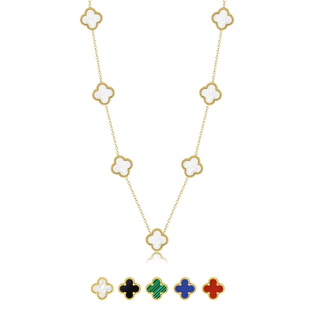 Collar JeenMata con Estación de Flores Blancas Baño en Oro Amarillo