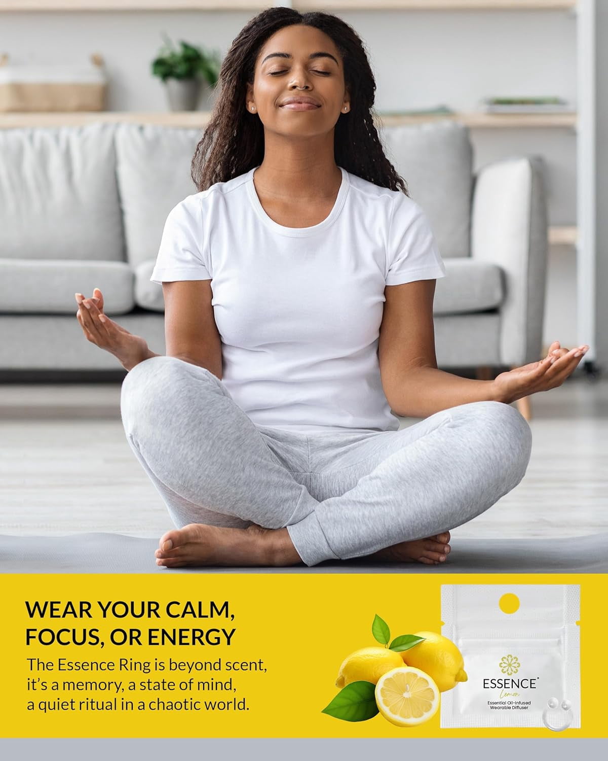 Essence Aromatherapy Nasal Diffuser Ring – Lemon – 3pk – Personal Wearable Essential Oil Inhaler