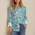 thumbnail image 6 of WTOBBY Floral Design Women's Button Down Long Sleeve Shirt, Classic Collar Casual Top, Comfortable Blouse for Work and Weekend, Seasonal Transition Piece,Sky Blue 2XL, 6 of 6