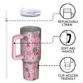 thumbnail image 4 of Pink Breast Cancer and Pioneer Flower Tumbler with Handle and Lid,40oz Double Wall Vacuum Insulated Tumbler,Cups Gift for Women and Men, 4 of 7
