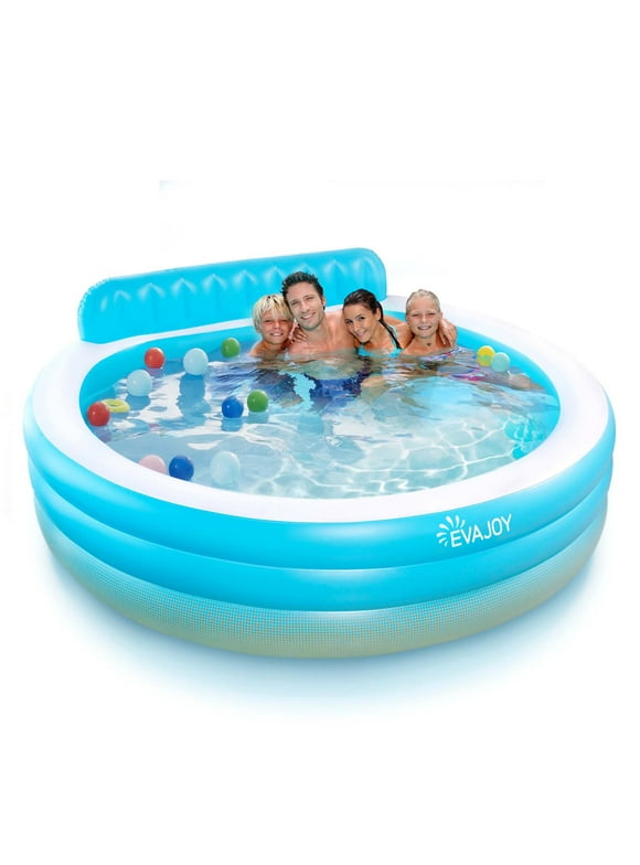 Evajoy Inflatable Pool, Family Lounge Swimming Pool with Seat for Kids Aldult, Round, 7.33 x 7.11 x 2.5 ft