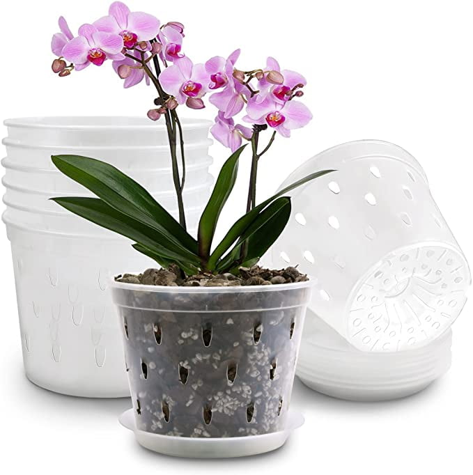 4 Pack Clear Plastic Pot Set Orchid Pots with Holes 6.5 Inch 