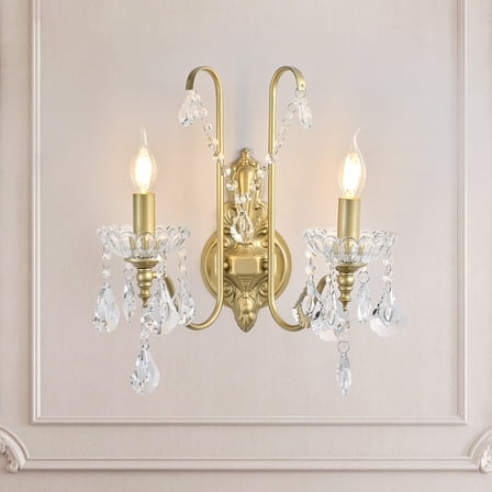 Ganeed Modern Wall Sconces, Gold Wall sconces Gold Crystal Wall Light, 2-Light Dimmable Candle Wall Light, Wall Lamp for Bathroom,Hallway, Staircase, Living Room(E12 Base, 40 Watt)