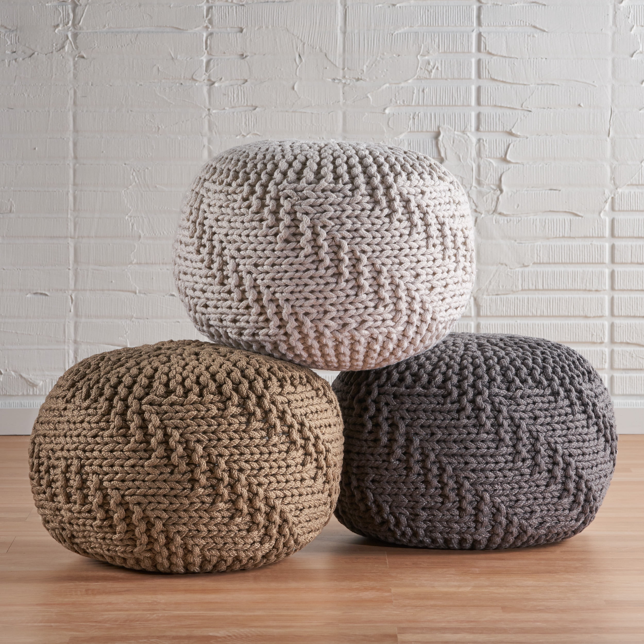 Noble House Indoor/ Outdoor Fabric Weave Pouf,Dark Grey