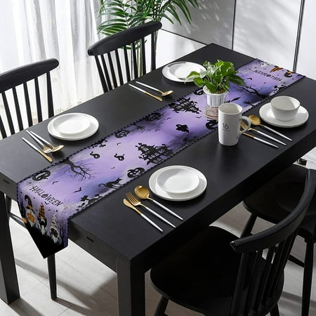 Table Runner 90 Inches Long Gnome Pumpkin Cat Dresser Scarf Dining Tabletop Décor For Kitchen Farmhouse Holiday Retro Haunted House Purple Black 13 X Inch Canada Table Runner 90 Inches Long, Long Tabletop Decor