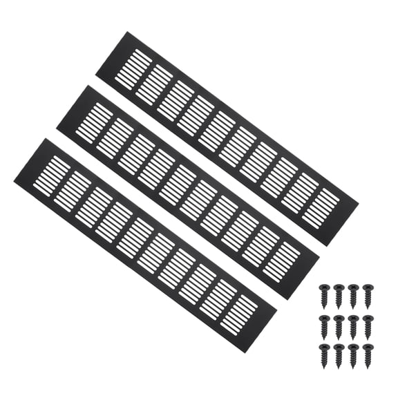 Uxcell 16"x3.2" Rectangle Air Vent Cover 3pcs Door Grille Ventilation Cover Louvered with Screws for Cabinet Black