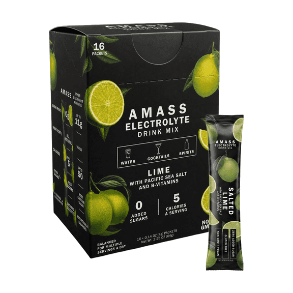 Amass Electrolyte Salted Lime Drink Mix, Powder 16 count