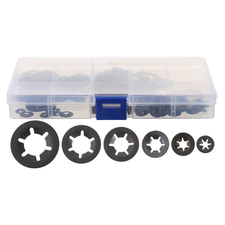 

340pcs Black Quick Starlock 7 Sizes Washers Internal Tooth Push On Speeds Clips