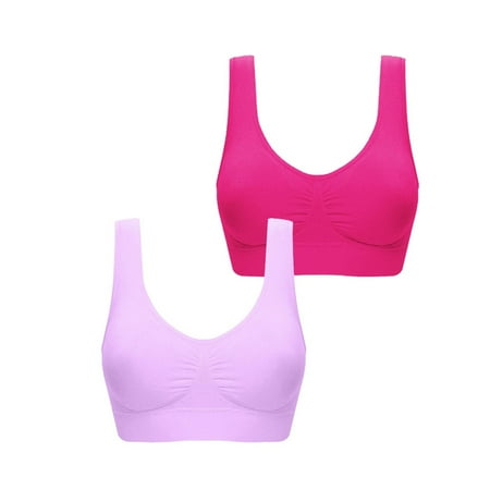 ATOYSOY 2 Pack Plus Size Sports Bra Everyday Bra Yoga Activewear Breathable Push Up Bralette Teens Clearance Comfort Bra Underwear Workout Wireless Ruched Tank Tops Hot Pink XXL