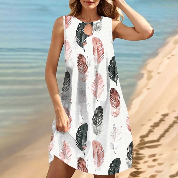 DailyTrove Women's Abstract Print Sleeveless Midi Dress, Casual Beach & Cultural Event Wear, Lightweight Cotton Blend, Fit & Flare, Contrast Hem