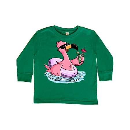 

Inktastic Flamingo with Sunglasses Pool Float and Drink Gift Toddler Boy or Toddler Girl Long Sleeve T-Shirt