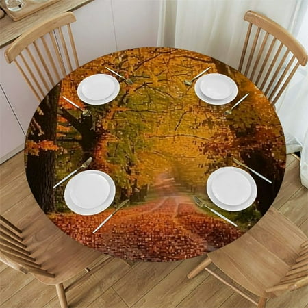 

Tllo0ord Round Fitted Tablecloth with Elastic Edged Footpath in Foggy Woods Covers for The Home Elastic Edged Flannel Backed Fitted Table Cover Fits Tables 38-42