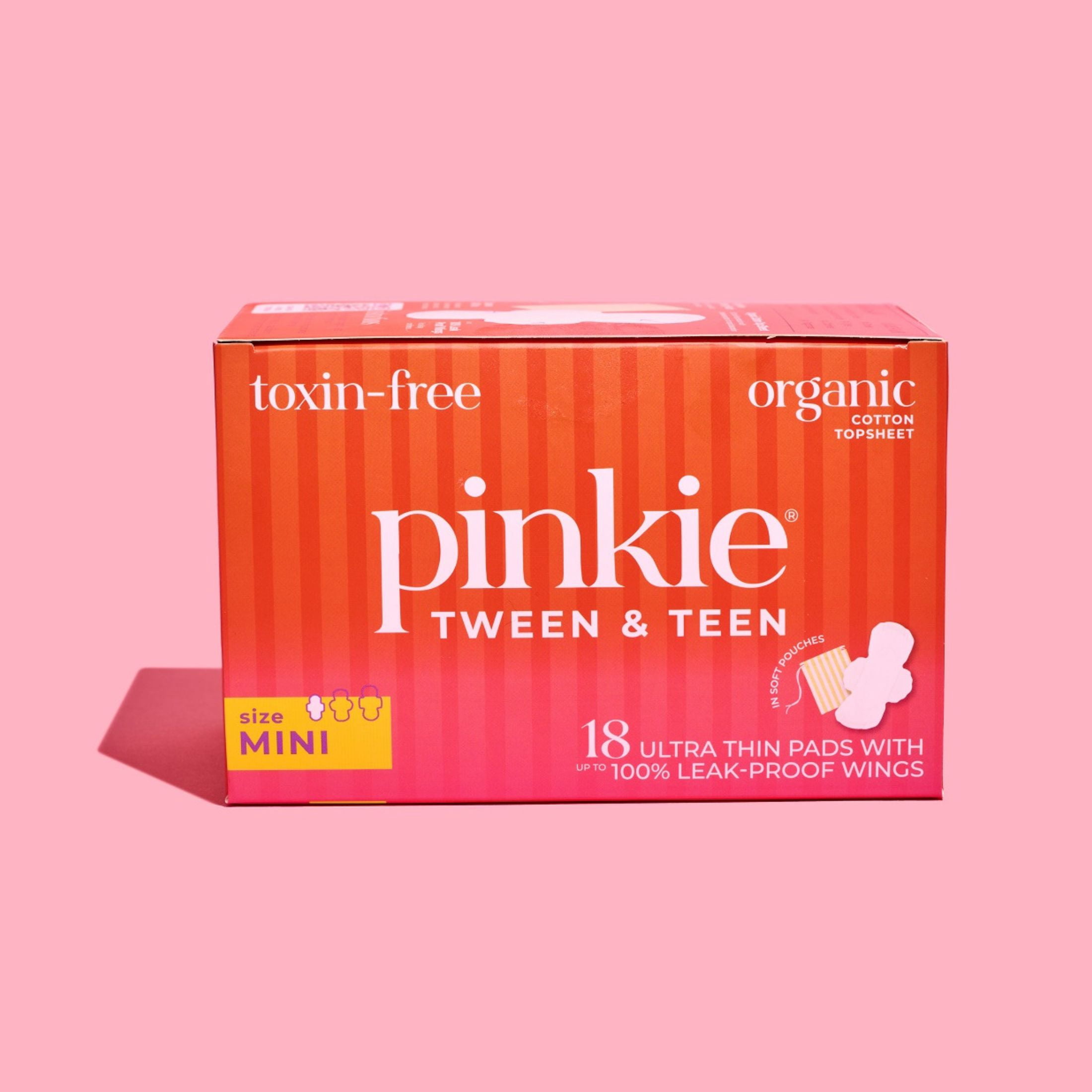 Pinkie Organic Cotton Teen Pads, Mini, 18 Count, Ultra-Thin with Wings