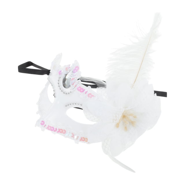 Unique Bargains 1 Pce Masque Demi-Visage Plume d'Autruche pour Fête Mascarade PVC Blanc