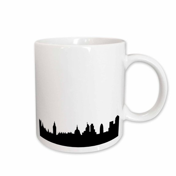 3drose, London Skyline Silhouette Stylish Black and White Buildings Modern Contemporary Uk British Souvenir, 11oz Mug