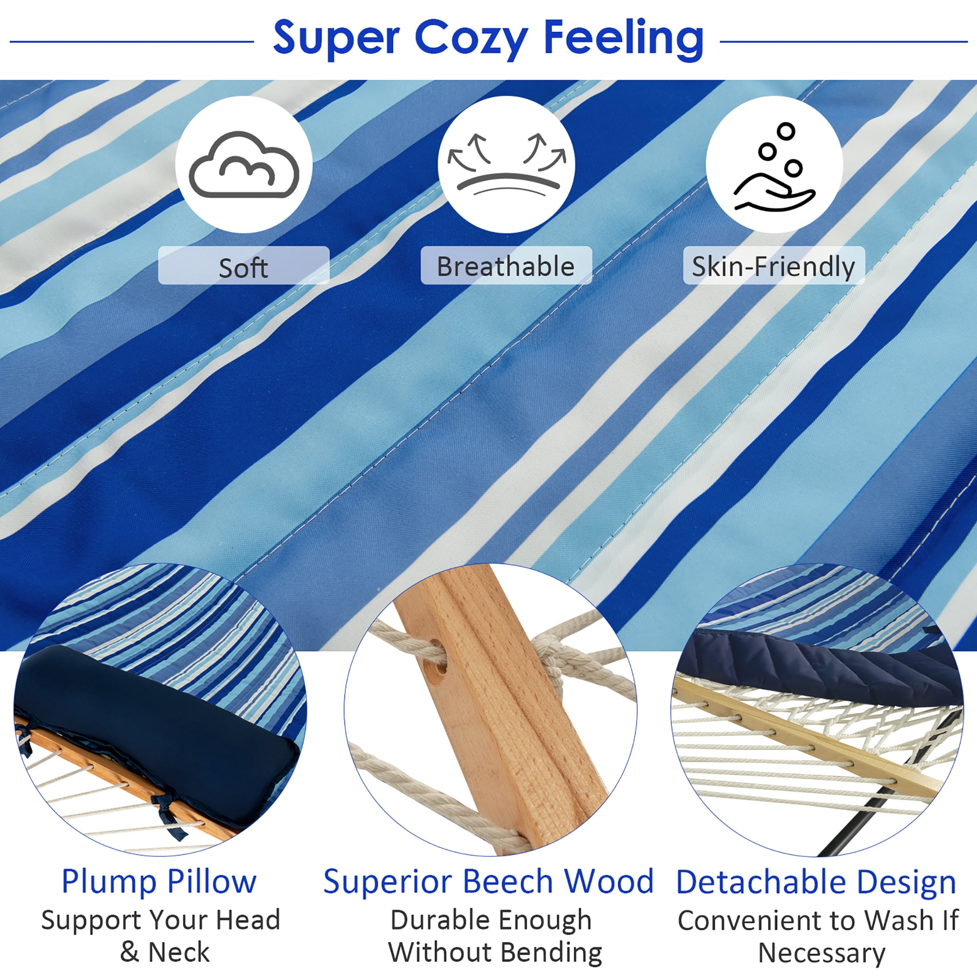 Costway Hammock Chair Stand Set Cotton Swing w/ Pillow Cup Holder Indoor Outdoor