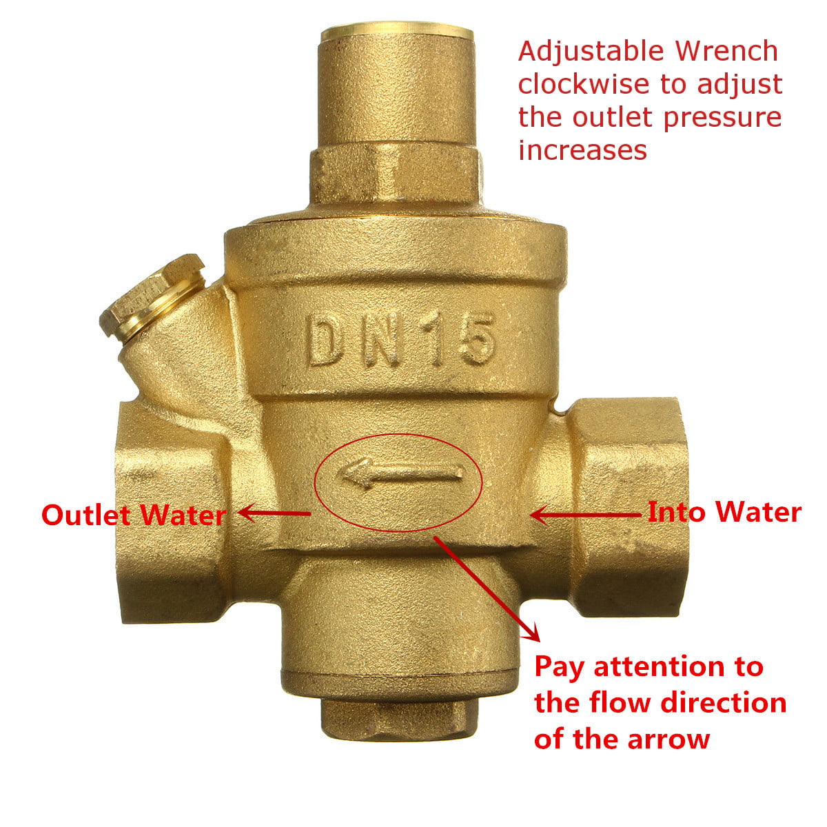 Water Pressure Reducing Valve DN15 Water Control Pressure Reducing Valve Brass Water Pressure Regulator Reducer with Filter Net 