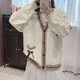 thumbnail image 3 of Women's Kawaii JK School Uniform Cardigans Long Sleeve Button Up Cardigan with Pinned Bowknot, 3 of 5