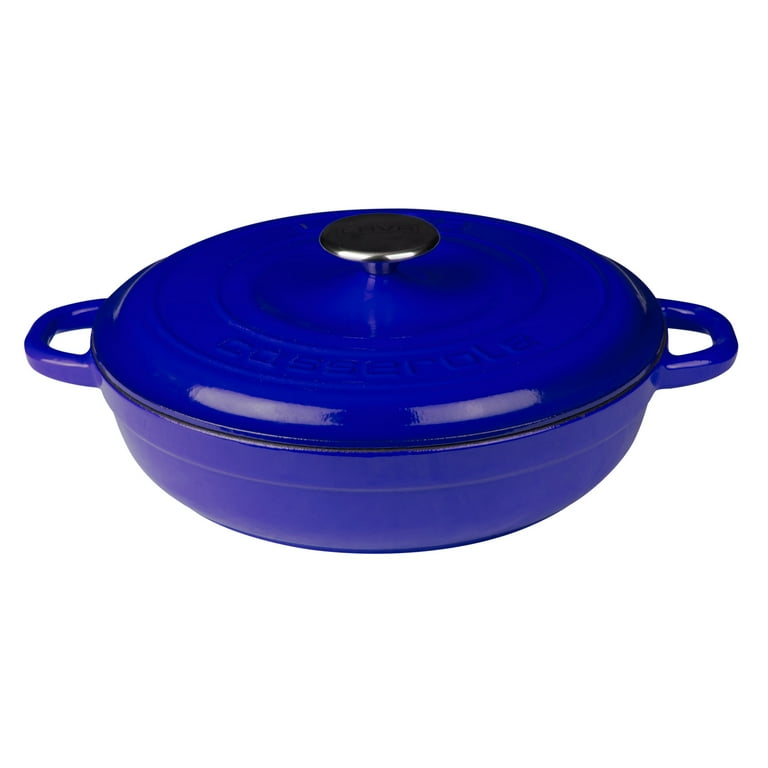 2 Quart Round Enameled Cast Iron Braiser Pan - Blue